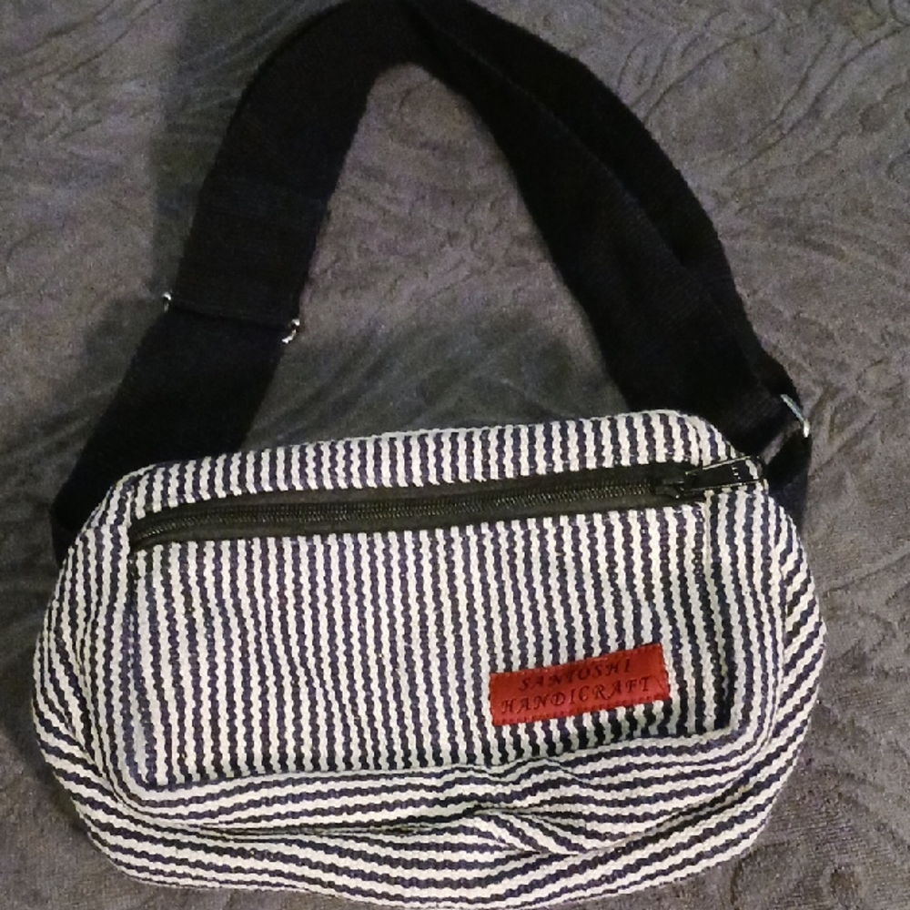 Handcrafted India Striped Black and White Men's Bag Fanny Pack Travel Bag